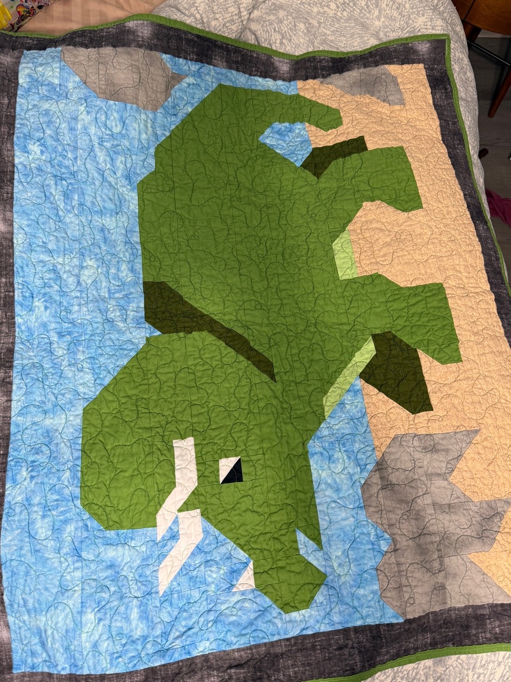 Green Dinosaur Quilted Baby Blanket